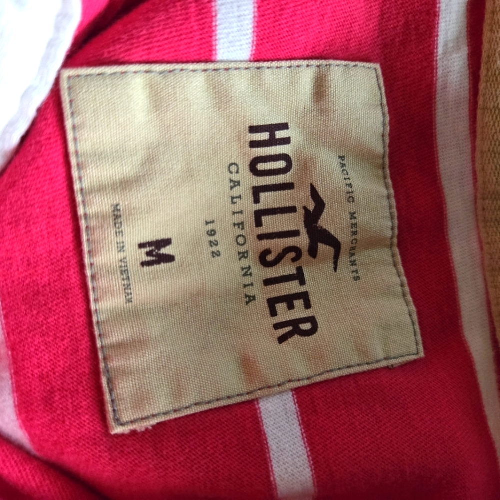 HOLLISTER POLO SHIRT PINK WHITE STRIPE SIZE M - Picture 3 of 3